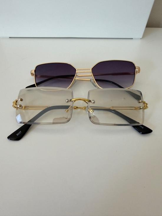 Accessories - Gold Rim Rectangle Rimless Sunglasses - Women's Accessories